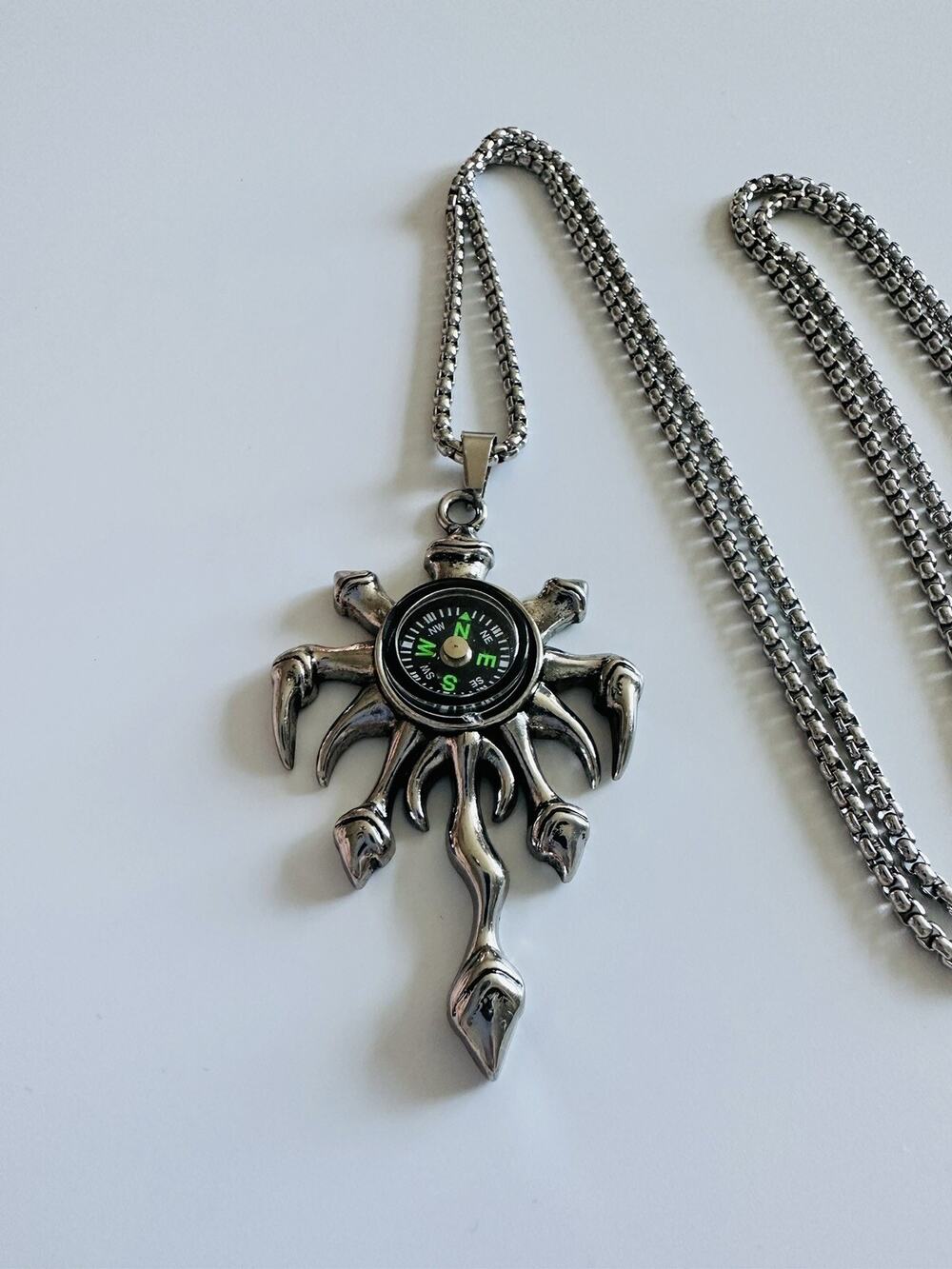 Compass Vintage Fashion Men Pendant Silver Necklace 70cm
